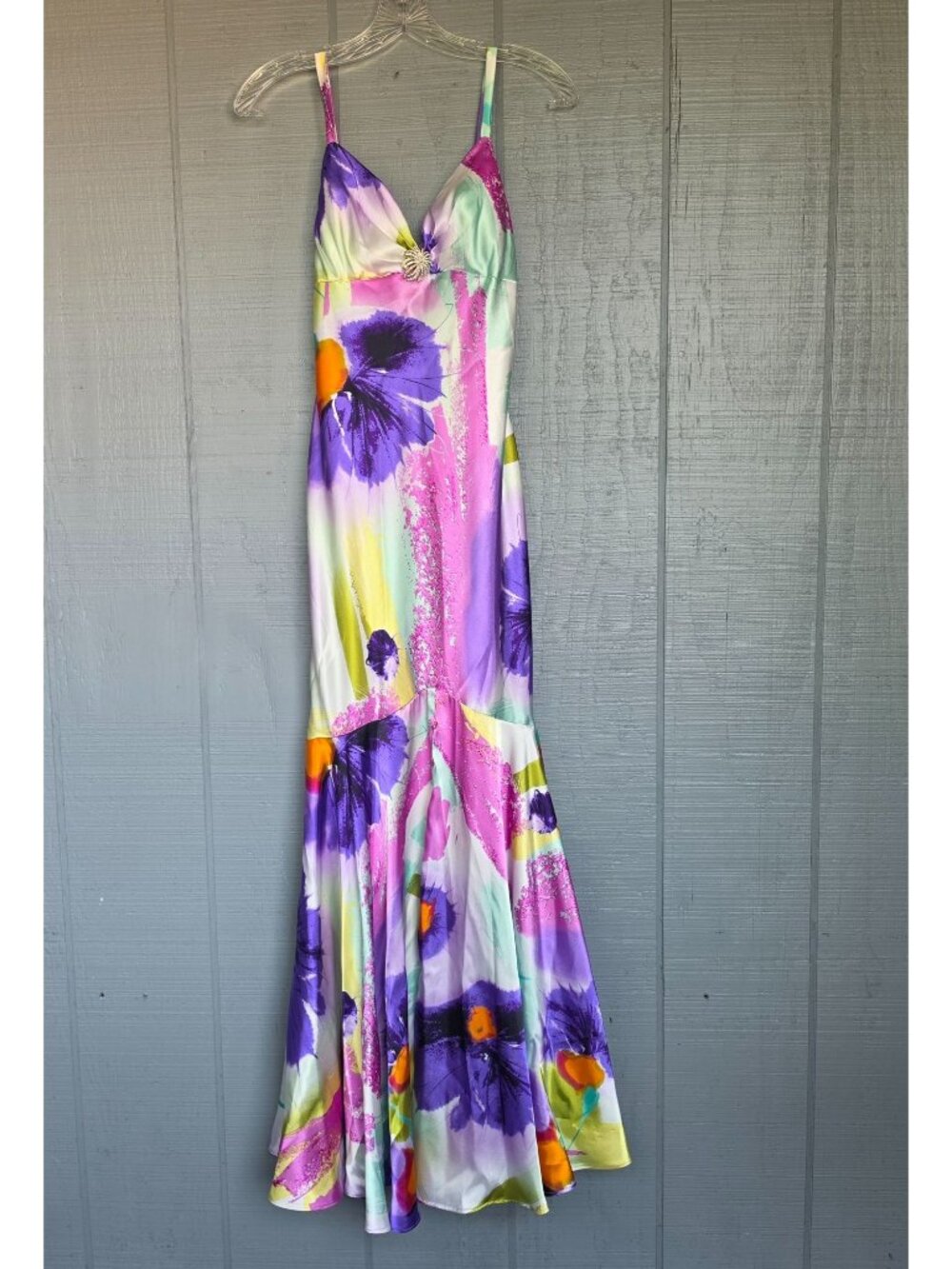 Betsy & Adam by Linda Bernell Floral Mermaid Gown Satin Formal Prom Evening Dres